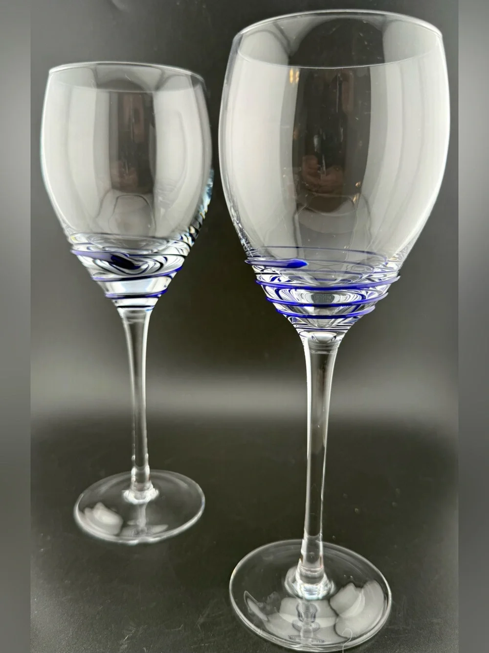 2 Pier 1 P1C44 blue swirl wine glasses. 10oz